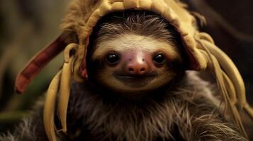 Cute and furry sloth close up photo