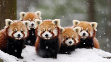 Adorable red pandas in the snow photo