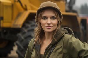 Confident woman in military style jacket photo