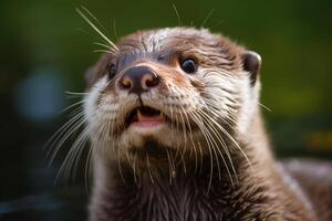 Cute and curious otter close up photo