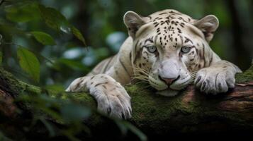 Majestic white tiger in the jungle photo