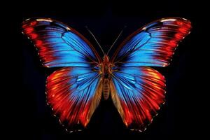 Vibrant blue and red butterfly with open wings photo