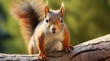 Close up of a curious squirrel on a tree branch photo