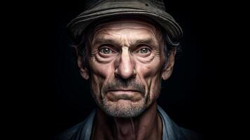 Weathered man with intense gaze photo