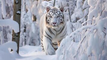 white tiger in snowy forest photo