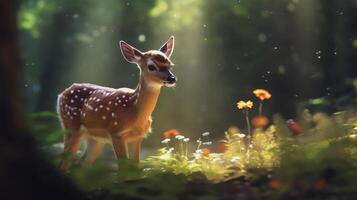Adorable deer in magical forest photo
