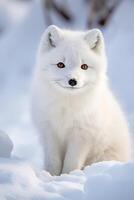 Captivating white arctic fox in snowy landscape photo
