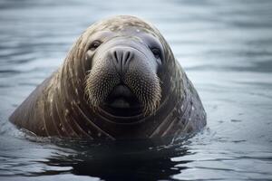Curious walrus peeking above the water photo