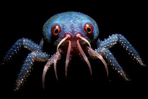 Closeup of a deep sea creature with large eyes and tentacles photo