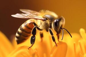 close up of a honey bee on a flower photo