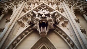 Fearsome gargoyle on gothic cathedral facade photo