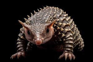 Closeup of a pangolin with its distinctive scaly armor photo