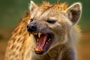 Ferocious hyena with sharp teeth and intense expression photo