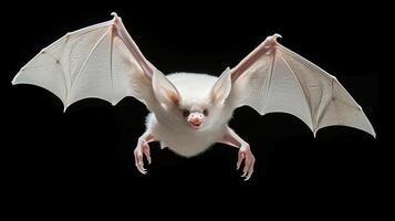 close up of a white bat with wings spread photo