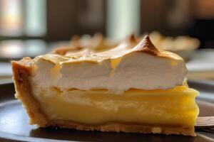 Delicious lemon meringue pie slice photo