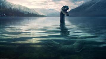 Mysterious creature emerges from serene lake photo
