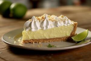 Delicious homemade key lime pie with whipped cream topping photo