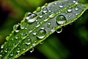 Dew drops on green leaf photo