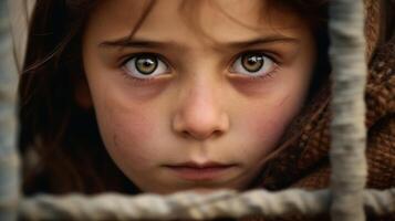Thoughtful child with intense gaze photo