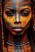 Vibrant face painting with bold colors and patterns photo