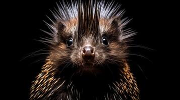close up of a porcupine with sharp quills photo