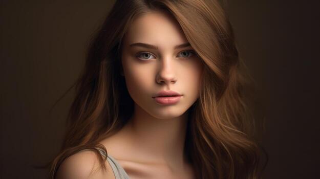Thoughtful young woman with long hair photo