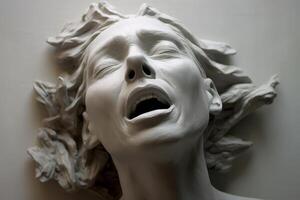 Screaming face of a distressed or frightened person photo