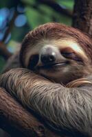 Closeup of a sleeping sloth in the wild photo