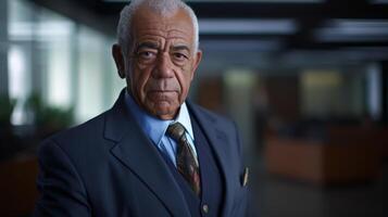 Serious mature businessman in suit looking at camera photo
