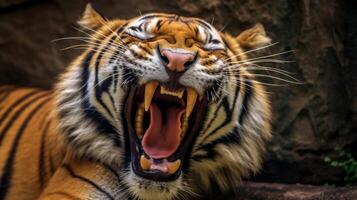 Fierce tiger roaring with open mouth photo