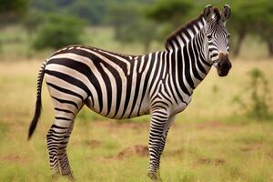 Zebra standing in grassy field photo