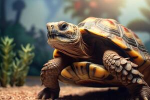 close up of a turtle with a patterned shell photo