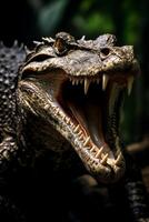 Fierce crocodile with open mouth and sharp teeth photo