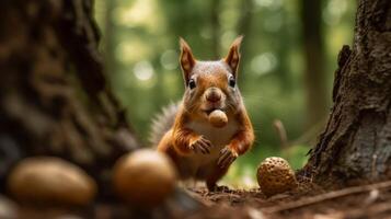 Curious squirrel in the forest photo