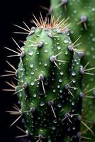 Closeup of a prickly pear cactus covered in water droplets photo