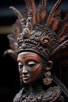 Ornate carved wooden mask with intricate designs photo