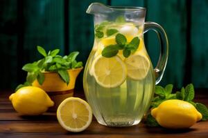 refreshing lemonade with mint and lemon slices photo