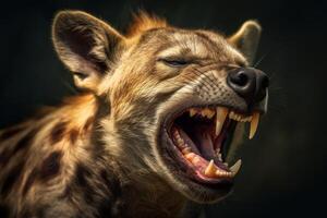 Fierce wild animal with open mouth and sharp teeth photo