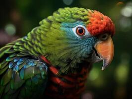 Vibrant parrot with striking feathers and intense gaze photo