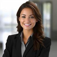 Smiling businesswoman in black suit photo