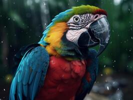 Vibrant parrot in the rain photo