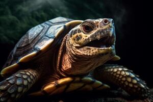 close up of a turtle with a detailed shell photo