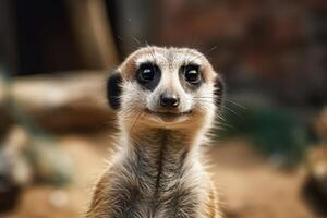 Curious meerkat looking directly at camera photo