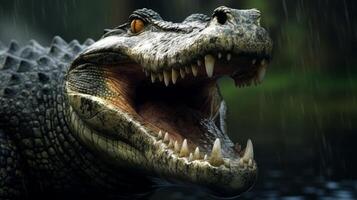 Fierce alligator with open mouth and sharp teeth photo