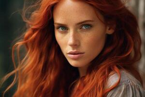 Captivating portrait of a woman with vibrant red hair photo