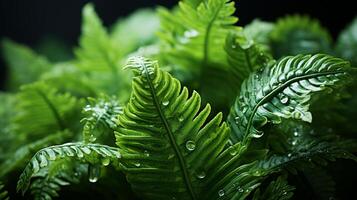 Lush green fern leaves with water droplets photo