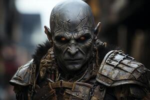 Fearsome warrior with intricate facial markings photo