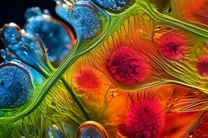 Vibrant and abstract macro shot of colorful organic patterns photo