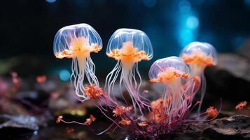 Vibrant jellyfish floating in the ocean photo