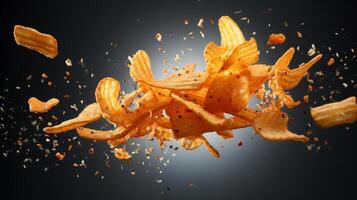 Exploding crispy potato chips photo